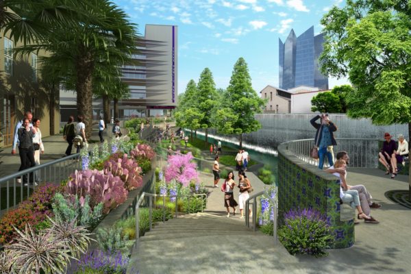 The San Pedro Creek Culture Park will add more than 60,000 linear feet of new walls, replace eight street bridges and all associated utilities while adding four miles of walking trails and 11 acres of landscaping.